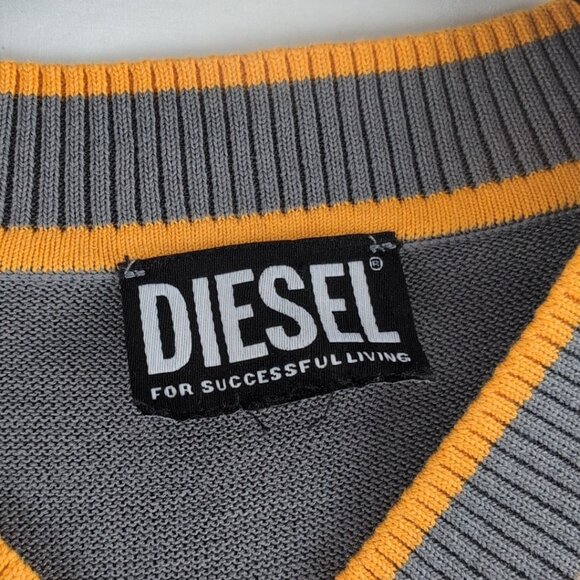 Diesel Men's Gray/Yellow/Gold VNeck Sweater Pullover Embroidered Logo, Medium - Picture 5 of 9
